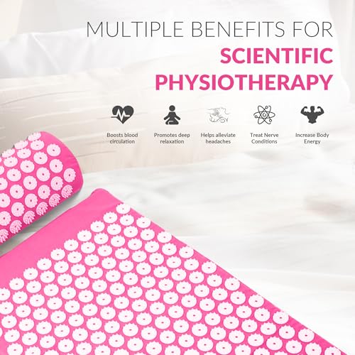 Fitvids Acupressure Mat and Pillow Set for Back/Neck Pain, Acupuncture Products to Relieve Muscle Fatigue, Improve Insomnia for Sedentary People, Acupuncture Eases Stress, Massage Mat, Pink - style: Pink