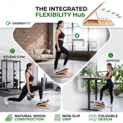 Adjustable Wooden Slant Board, Calf Stretcher for Calf Stretching, Incline Board for Ankle Mobility, Achilles Tendon, Plantar Fasciitis, Squats, Balance Training & Home Gym