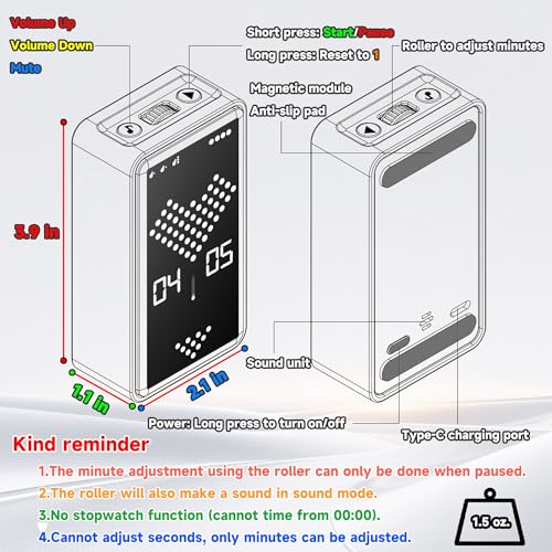 Visual Timer, Rechargeable Digital Hourglass Timer with LED Display - color: White