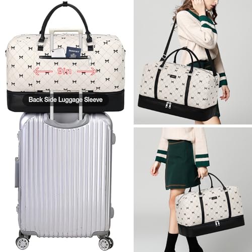 IBFUN Weekender Bags for Women, 21" Travel Duffle Bag with Shoe Compartment - color: E8-Beige