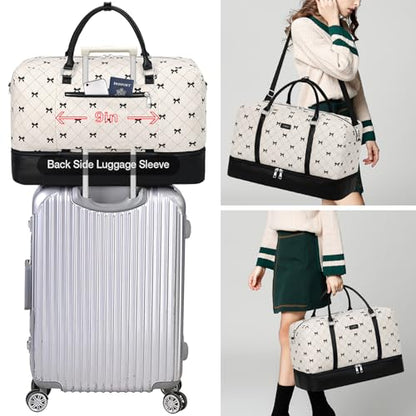 IBFUN Weekender Bags for Women, 21" Travel Duffle Bag with Shoe Compartment - color: E8-Beige