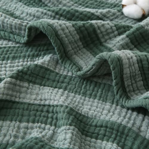 EMME Cotton Muslin Blanket Couch 4-Layer Breathable Gauze Soft Lightweight Bed Blankets Adults Forest Green Queen (90" x 90") - color: Forest Green, size: Queen (90" x 90")