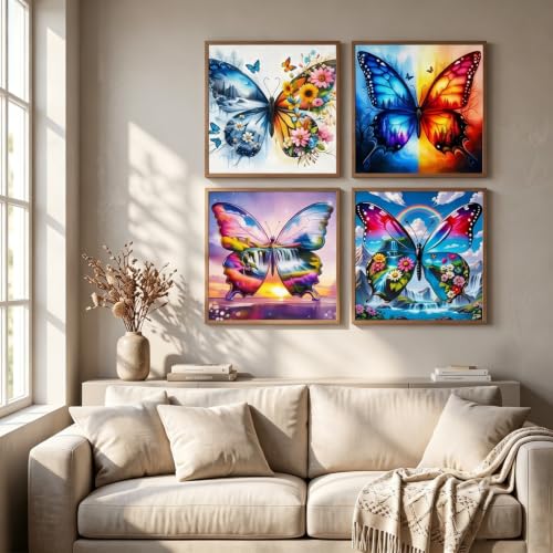 4 Pack 5D Butterfly Diamond Art kits for Adults Beginners 11.8x11.8 Inch | Four Seasons Landscape Diamond Painting Kit, DIY Full Round Drill Paint by Diamonds Dot Gem Art for Adult, Home Wall Decor - color: KM1181+KM1182+KM1183+KM1184-1