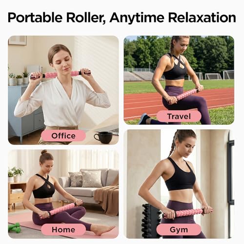 Muscle Roller & Massage Roller Stick for Athletes - Lymphatic Drainage Support, Relieves Muscle Soreness, Cramping & Tightness - Targets Legs, Arms, Back & Calves （Pink ） - color: Pink