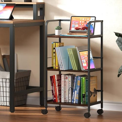 Feyejade Rolling Book Cart with Removable Dividers, 3-Tier File Cart with Wheels, Utility Storage Rack for Office, Home, Classroom, Art Supply Organizer, Binder and Laptop Shelf Rack