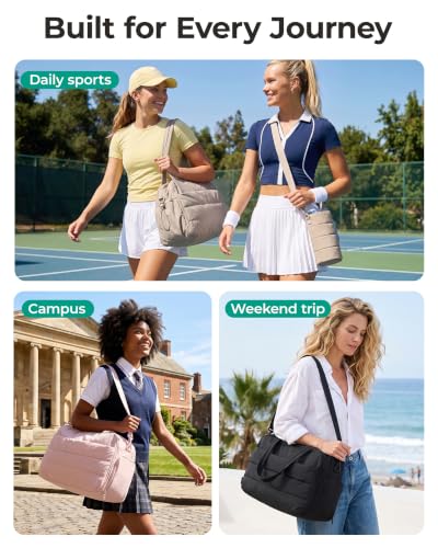 BAGSMART 2 Set Gym Bag for Women, Yoga Bag with Water Bottle Holder | For yoga travel sports dance, 25L pilates bag, overnight duffle bag - color: Blush, style: Puffer Crossbody