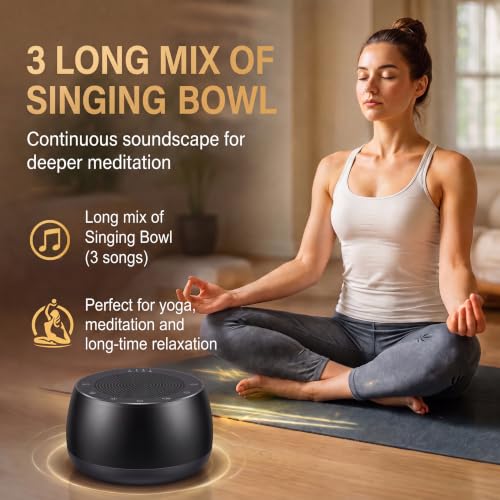 Portable Electronic Tibetan Singing Bowl, 9 Healing Sound Modes with Long Cycle Play, Auto Shutoff Timer, Smart Memory Touch Control Meditation Sound Machine for Yoga, Reiki, Relaxation & Deep Sleep - color: black
