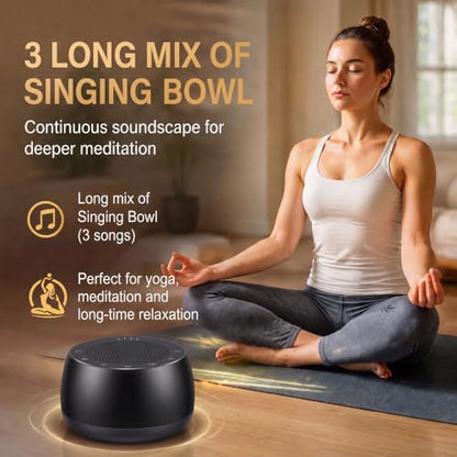 Portable Electronic Tibetan Singing Bowl, 9 Healing Sound Modes with Long Cycle Play, Auto Shutoff Timer, Smart Memory Touch Control Meditation Sound Machine for Yoga, Reiki, Relaxation & Deep Sleep - color: black
