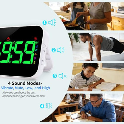 TXL Digital Timer for Classroom, Pomodoro & Kitchen, Rechargeable Magnetic Countdown Timer with Large LED Display, Loud Alarm, 3 Volume Levels, Vibration Mode & 3 Brightness Settings