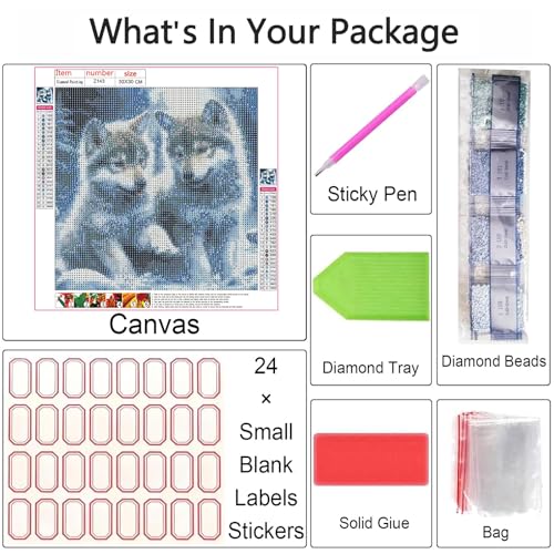 Shouruihua Diamond Painting Kits for Adults, Little Wolf Diamond Art Kit | Wolves, Gem Art, Diamond Dotz Kits, Cute Animal, Diamond Dots, Full Round Drill Diamond Painting Kits for Adults, 11.8x11.8in - color: Wolf