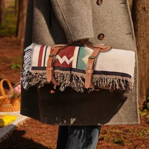 3PCS Outdoor Picnic Blanket Carry Strap, 24.4inch Leather Blanket Straps for Carrying, Yoga Mat Strap, Portable Handle Bedroll Motorcycle Blanket Roll Carrier with Adjustable Straps for Camping