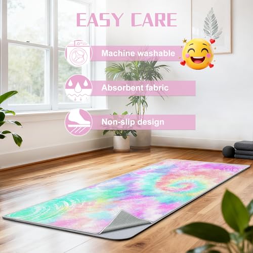 Yoga Mat Towel, Non-Slip, Super Absorbent, 72 x 27 in - color: Purple&green