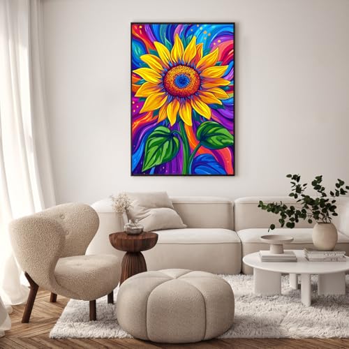Framed Paint by Numbers Kit for Adults, Colorful Sunflower, 8 x 12 Inch | DIY Adult Paint by Number Kit for Beginners, Floral Wall Decor, Stress Relief Craft Gift, Creative Hobby - color: TRTD1PF316