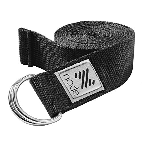 7-1/2' Yoga Strap for Stretching, Woven Cotton Blend Yoga Strap with Adjustable D-Ring Buckle for Exercise, Therapy and Fitness - color: Black