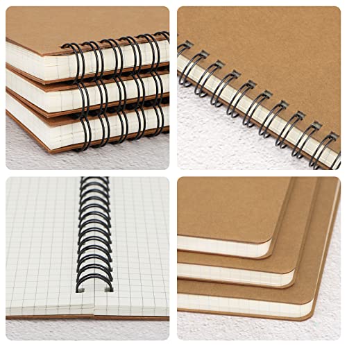 EUSOAR Graph Paper Notebook, B5 3Pack 7.3"x10.2" 120 Pages Hardcover Spiral Notebook Journals, Wirebound Journal Sketch Notebook for Math and Science Students Engineering Artist Drawing - color: Kraft, size: B5