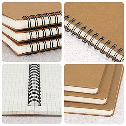 EUSOAR Graph Paper Notebook, B5 3Pack 7.3"x10.2" 120 Pages Hardcover Spiral Notebook Journals, Wirebound Journal Sketch Notebook for Math and Science Students Engineering Artist Drawing - color: Kraft, size: B5