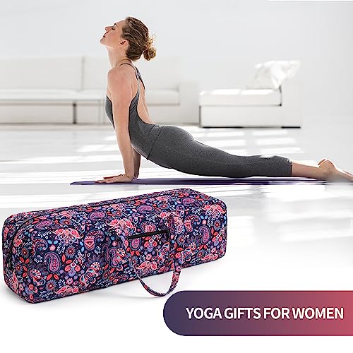 Boulder Bee | Yoga Mat Bag | Large Yoga Mat Carrier with Wet Pocket | Yoga Gifts | Gym Tote Bag for Women - color: Red and navy