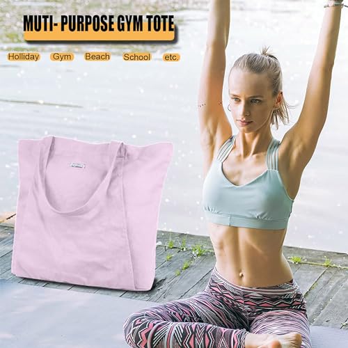 Yoga Mat Bag for Women, Pure Cotton Canvas Yoga Tote with Wet/Dry Pocket, Bottle Holder & Inner Zipper Pocket, Yoga Mat Carrier Bag for Pilates, Gym, Travel, Beach - color: Lilac
