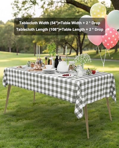 Smiry 8 Packs Gingham Disposable Table Cloth, 54 x 108 Inch Waterproof Plastic Tablecloth, Rectangle Grey and White Checkered Table Covers for Party, Birthday, Picnic, Banquet - color: Grey and White, size: 54"x108" (Pack of 8)