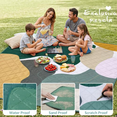 Exclusivo Mezcla Extra Large Waterproof Picnic Blankets 3 Layer, Sandproof and Foldable Outdoor Blanket for Beach Camping, Park and Travel, 60x80 Inch - color: Abstract Green, size: 80''*80''