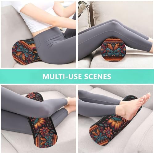 Neck Roll Pillow Bolster Pillows Round Health Memory Foam Long Round Cervical Cylinder Body Removable Washable Cover Bed Legs Back Yoga Mexican Otomi Black - color: Boho 19