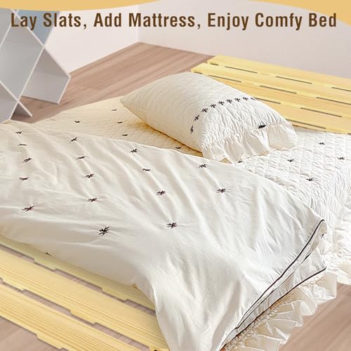 Japanese Tatami Mat Floor Bed, Knotless Solid Wood, Roll-Up Slatted, Bed Plate with 2 Storage Straps, Moisture-Proof and Breathable for Floor Sleeping or Futon Mattress, Twin - size: Twin