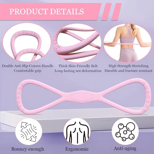 Figure 8 Fitness Resistance Band,Elastic Bands for Leg,Glute,Arm,Back Training Elastic Rope,Workout Chest/Shoulder Stretch Band,Home Gym Exercise Equipment for Yoga,Pilates,Stretching,Physical Therapy