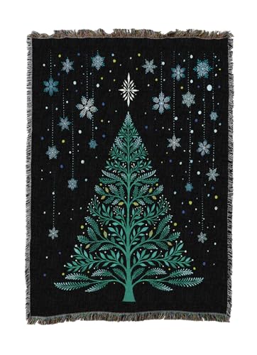 Pure Country Weavers Christmas Night Tree Snowy by Episodic Drawing - Gift Tapestry Throw Blanket Woven from Cotton - Made in The USA (50X60) - color: Christmas Night Tree Snowy, size: 50x60