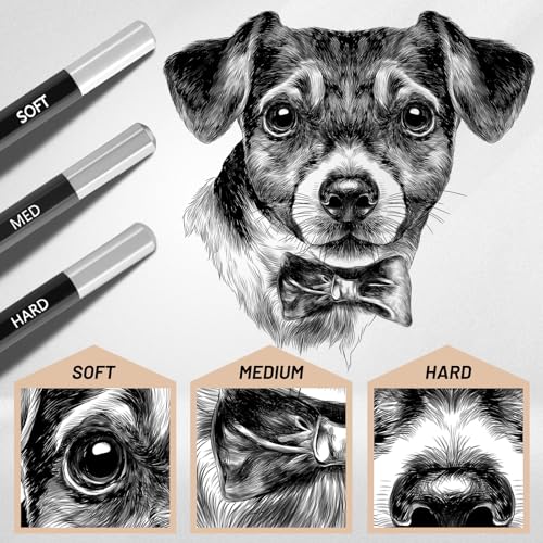 Geyoga 72 Pcs Professional Charcoal Pencils Bulk Soft Medium Hard for Drawing Charcoal Pencils for Art Painting Sketching Shading Drawing Blending Portrait Artists Students Christmas Stocking Gifts