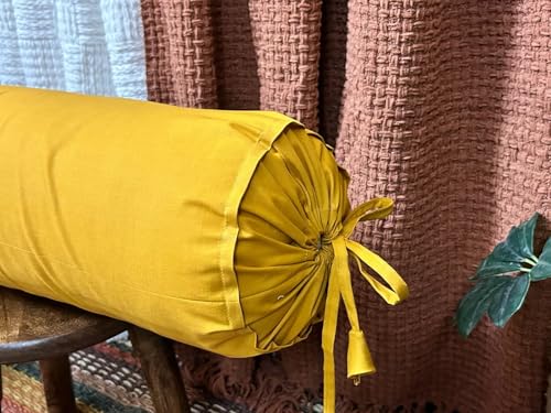 16x6 Inch White Cotton Bolster Cover – Pack of 1| Round Neck Roll Pillow Cover | Soft, Durable & Machine Washable (Mustard) - color: Mustard, size: 16" x 6" (Pack of 1)