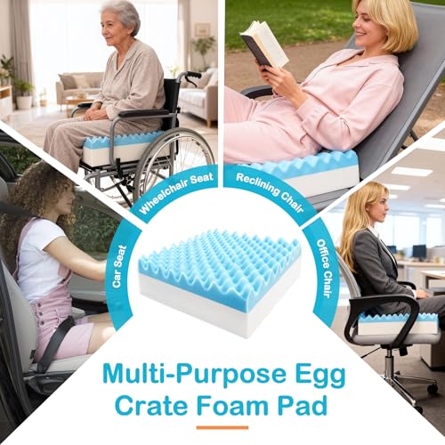 Egg Foam Crate Pad with High-Density Base for Long Sitting, Double Layer Design Disperse Pressure & Breathable Support 18"x16"x5" Seat Cushion for Office Chair Wheelchair Car Recliner(2 PCS)