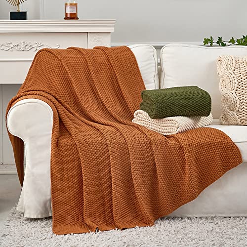 Longhui bedding 100% 면 니트 담요 - 번트 오렌지, 부드럽고 아늑함, 세탁기 사용 가능, 152.4cm x 203.2cm(60 x 80인치) - 거실, 소파, 침대 또는 여행에 적합 - color: 번트 오렌지., size: 60" x 80", Oversized