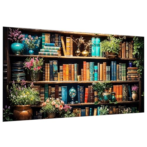 JOOZ Large Diamond Art Kits for Adults - 5D Book Diamond Painting Kits for Adults, DIY Full Drill Bookshelf Plant Diamond Art Painting, Bookshelf Gem Art Kits for Home Wall Decor 27.5x15.7 Inch - color: Bookshelf Plant 046