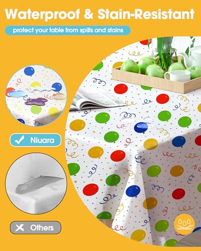 Niuara Birthday Balloon Plastic Table Cloth Disposable, 4 Pack, 54 x 108 in | Rectangle, 6 ft Tables, Birthday Party, Holiday Gathering - color: Birthday Balloon, size: 54" x 108" - 4 Packs