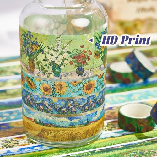 Art Washi Tape Set 22 Rolls, Decorative Masking Tape for Junk Journal, Scrapbooking Supplies, DIY Crafting Supplies - style: Oil painting