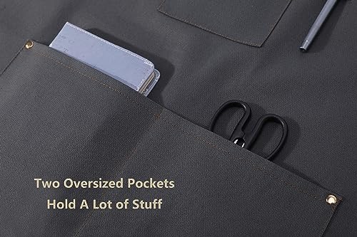 AFUN Chef Aprons for Women Men with Oversized Pockets, 12-Ounce Cotton Canvas Cross Back Water Repellent Apron (Grey) - color: Grey