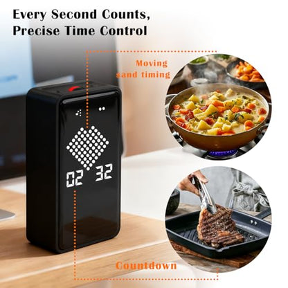 Digital Hourglass Timer, Magnetic Visual Focus Timers with Adjustable Alarm Volume & LED Display, Desk Flip Timer for Study,Work, Kitchen