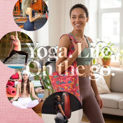 CosInStyle Heavy Duty Cotton Canvas Yoga Bag with Multi-Pocket Organizer, Large Capacity Gym Sports Bags, With 2 Bonus Mat Straps - color: Red Yoga Style