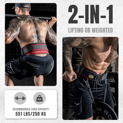 MANUEKLEAR 2-in-1 Weightlifting Belt & Dip Belt with 36.7 IN Rope, Double-Layer Weight Lifting Belts, Powerlifting Gym Weighted Belt for Pull Up Squat - color: Vibrant Red, size: S(26-29in)