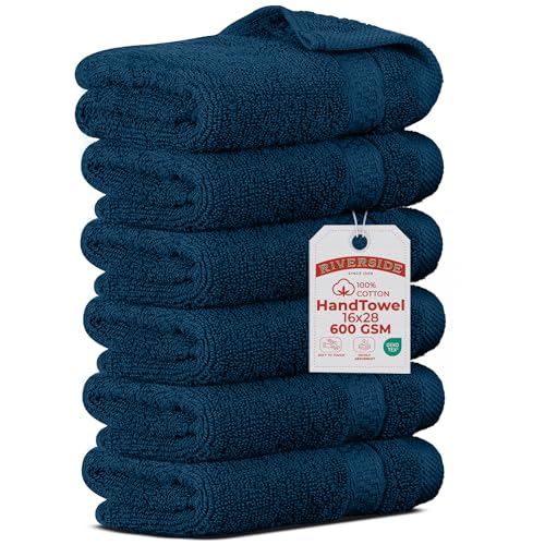 RIVERSIDE 6-Pack Premium Hand Towels Set, 16x28 inches, 100% Ring Spun Cotton, Super Soft, Quicker to Dry and Highly Absorbent, Towels for Bathroom, Kitchen, Gym, Spa, Opal Blue - color: Blue Opal, size: Hand Towels - 6 Pack