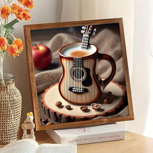 Shouruihua Coffee Diamond Painting Kits for Adults, Guitar Diamond Art Kit | Music, Gem Art, Diamond Dotz Kits, Diamond Dots, Full Round Drill Diamond Painting Kits Beginner, 11.8x11.8 in - color: Coffee