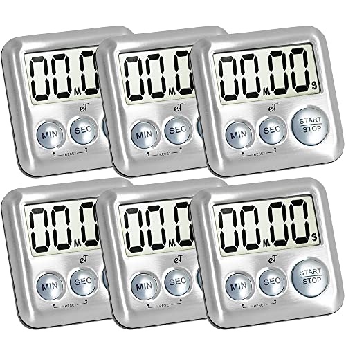 Elegant Digital Kitchen Timer Stainless Steel - Loud Alarm - Model Silver - color: Silver 6-pack