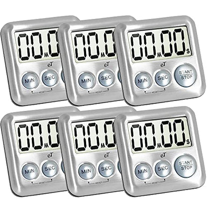 Elegant Digital Kitchen Timer Stainless Steel - Loud Alarm - Model Silver - color: Silver 6-pack