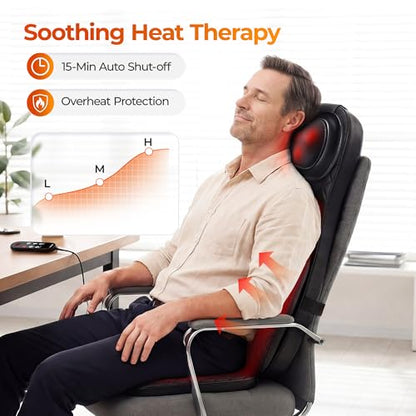 Massage Chair Pad, 3-in-1 Shiatsu Neck and Back Massager Cushion with Heat, Adjustable Height & Intensity, Full Body Massage Pad for Recliner and Sofa, Fathers Day Dad Gifts - color: Black