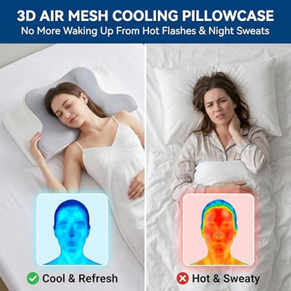 Cervical Memory Foam Pillow Neck Pain Cooling Ergonomic Orthopedic Support - color: White