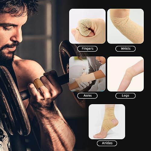 OK TAPE Self Adherent Cohesive Bandages Wrap 6Packs 4" x 5 Yards | Non-Woven Self Adhesive Bandage Wrap for Thumb, Finger, Wrist, Ankle, Vet Wrap Bandages Tape (Beige) - color: Beige/Tan, size: 4 In x 5 Yards