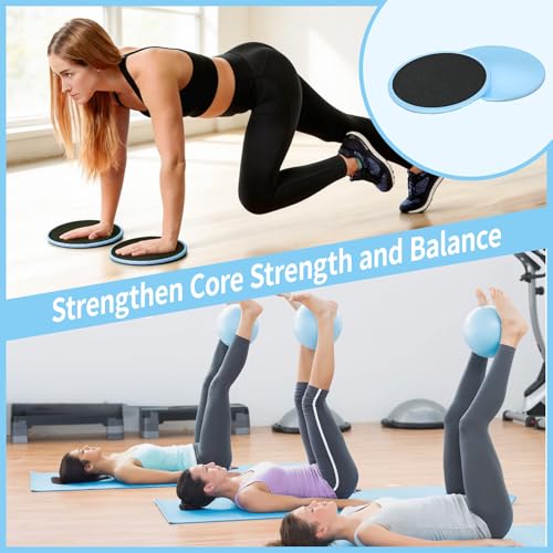 DICYWUDI Pilates Essentials Kit for Home Women, Pilates Equipment for Workouts, 6 Fabric Resistance Bands, 12 Inch Magic Circle Yoga Ring, Mini Exercise Ball, Great Exercise Equipment - color: 15pcs Blue set