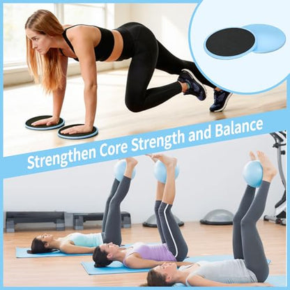 DICYWUDI Pilates Essentials Kit for Home Women, Pilates Equipment for Workouts, 6 Fabric Resistance Bands, 12 Inch Magic Circle Yoga Ring, Mini Exercise Ball, Great Exercise Equipment - color: 15pcs Blue set