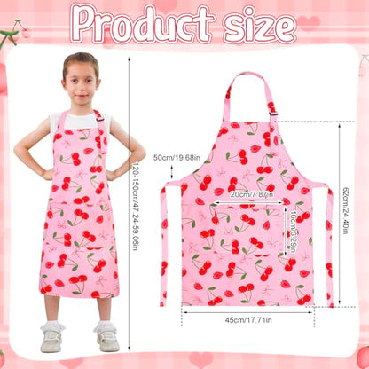 2 Pack Kids Apron, Cute Cooking Aprons, Waterproof Art Apron with Pockets, Toddler Painting Artist Apron Adjustable - color: Cherry, size: 45*62cm