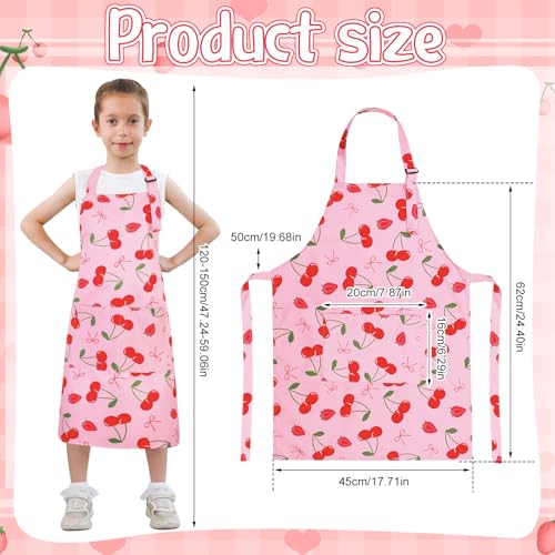 2 Pack Kids Apron, Cute Cooking Aprons, Waterproof Art Apron with Pockets, Toddler Painting Artist Apron Adjustable - color: Cherry, size: 45*62cm